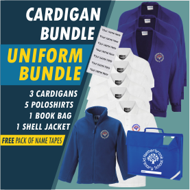 Bundle offer of 3 Cardigans, 5 poloshrts, 1 Fleece Jacket and a Book Bag! FREE name tapes