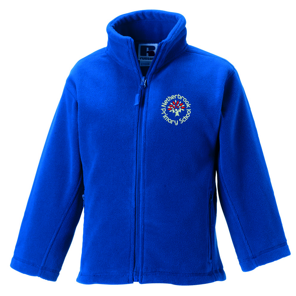 Childs Blue Full Zip Fleece embroidered with School logo