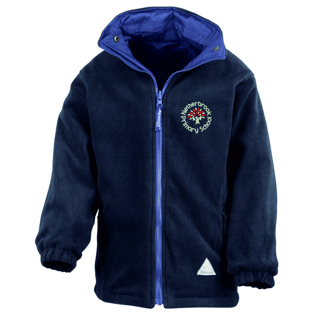 Childs Blue Fleece/Waterproof reversible jacket embroidered with School logo