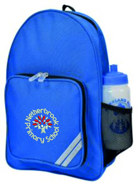 Blue ruck sack with logo embroidered to front