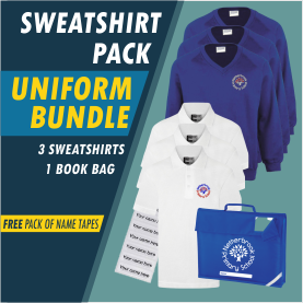 Bundle offer of 3 Sweatshirt, 3 poloshrts and a Book Bag! FREE name tapes